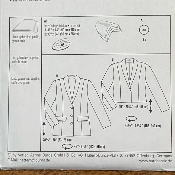 Burda sewing pattern #7245 blazer jacket short or long UNCUT Plus Size US 18-30 - Picture 7 of 7